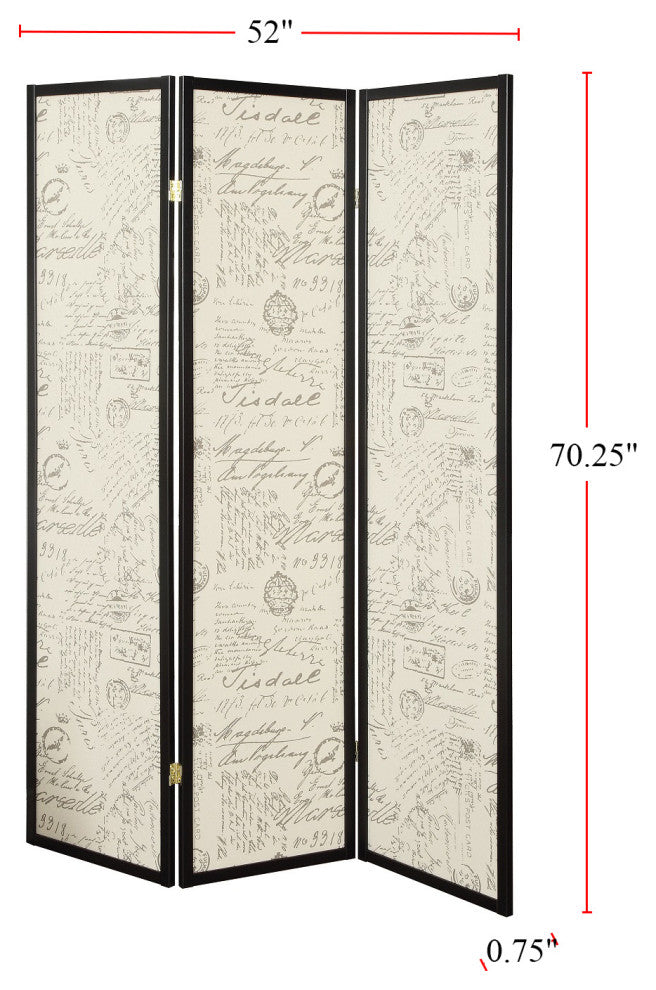 3 Panel Screen, French Script and Black