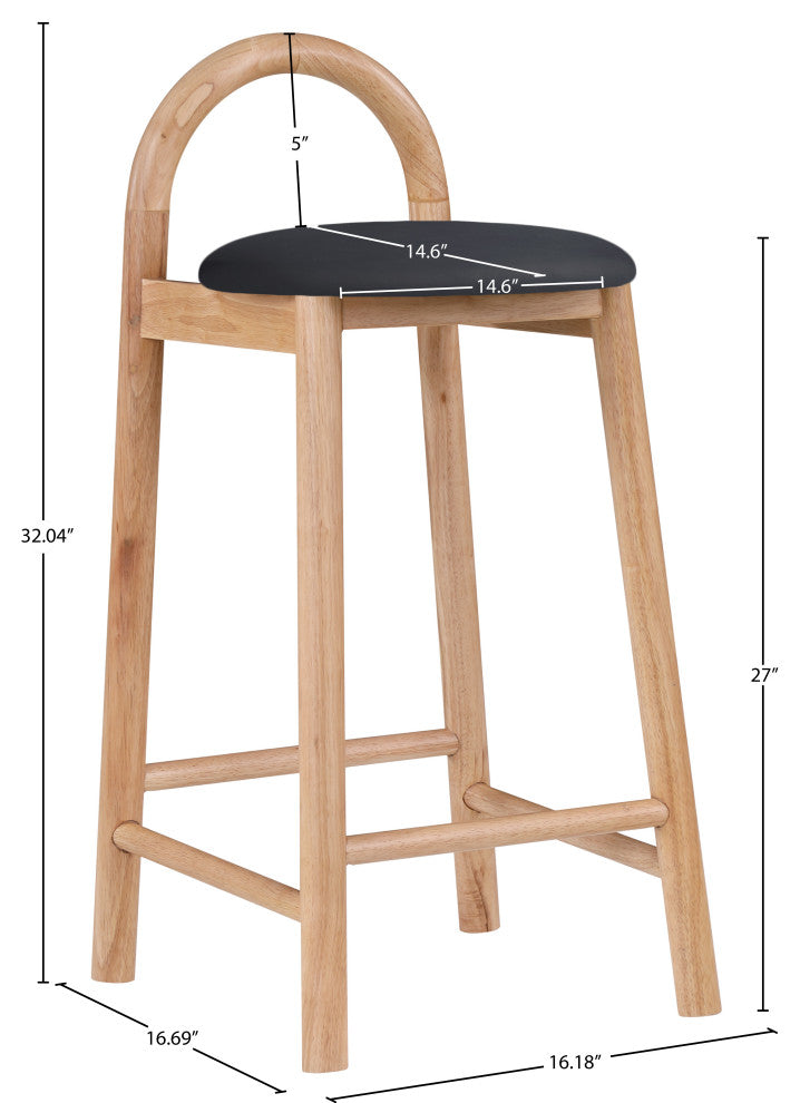 Meridian Furniture Calvin Vegan Leather Stool, Black, Natural Finish