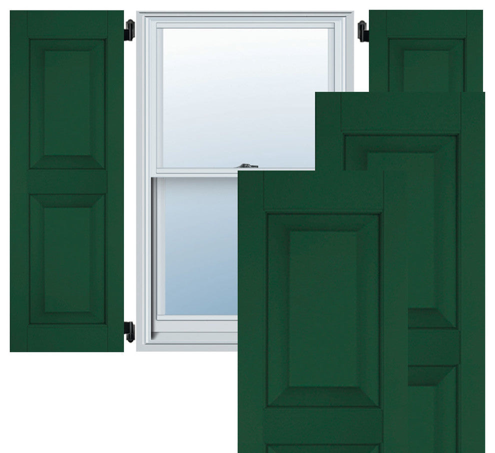 18" x 66" Exterior Sapele Mahogany Raised Panel Shutters, Chrome Green