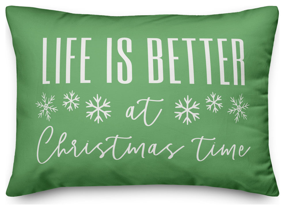 Light Green Life Is Better At Christmas Time 20x14 Spun Poly Pillow