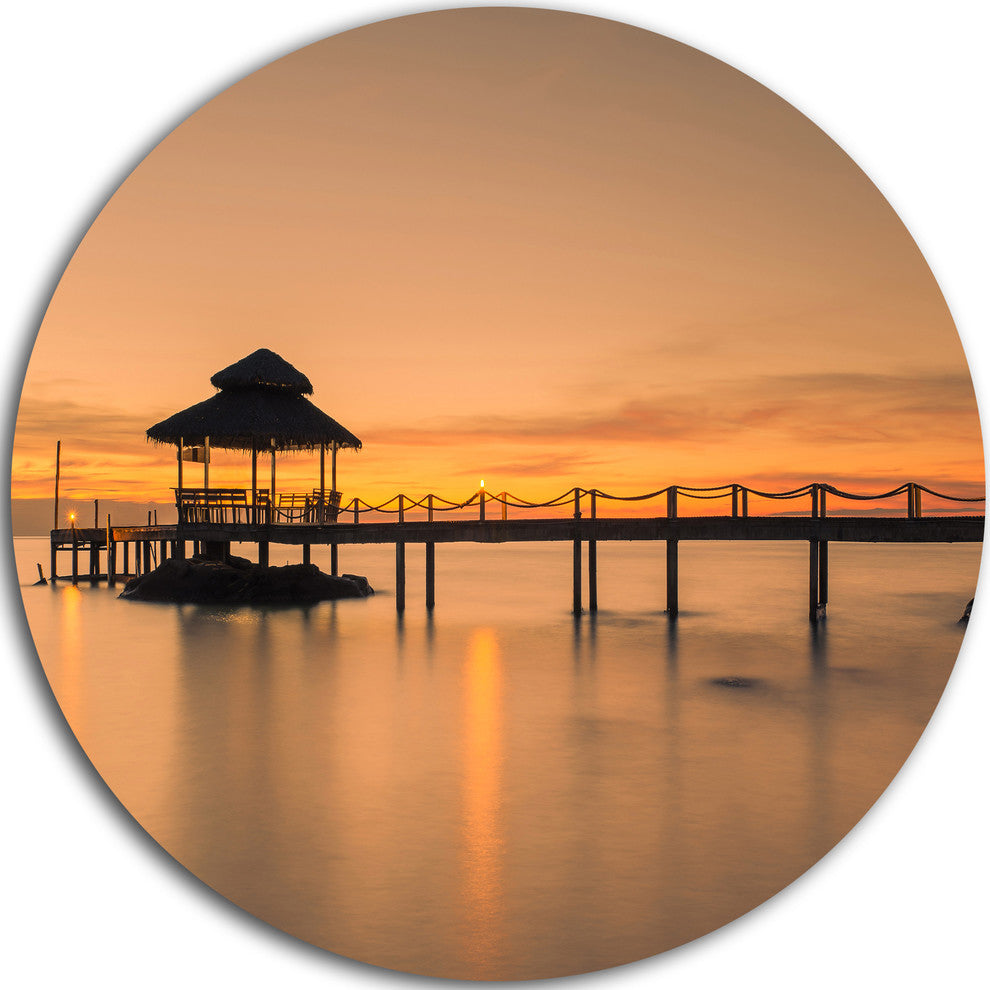 Wonderful Wooden Pier And Hut Phuket, Seascape Round Wall Art, 36"