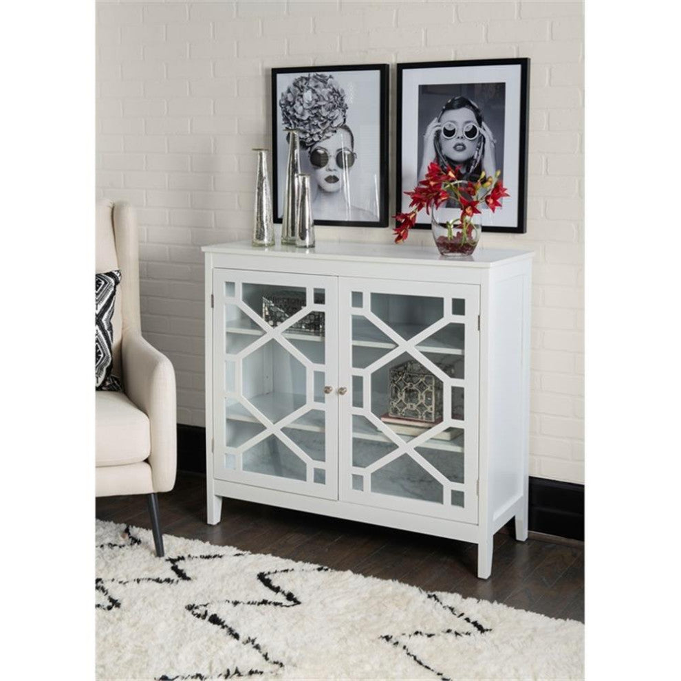 Linon Betty Large Wood Cabinet with 2 Glass Paneled Doors and 3 Shelves in White