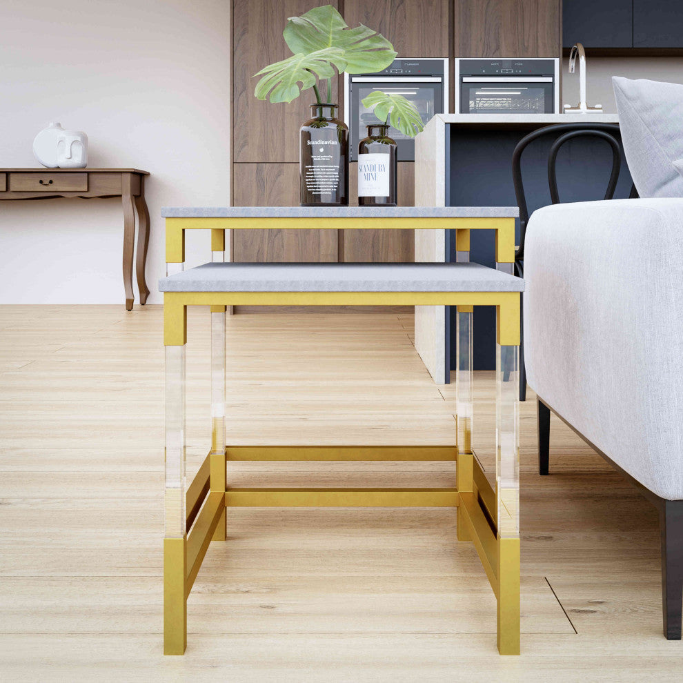 Cortesi Home Annidarsi Square Nesting Tables with Clear Acrylic Legs, 2-Piece Se