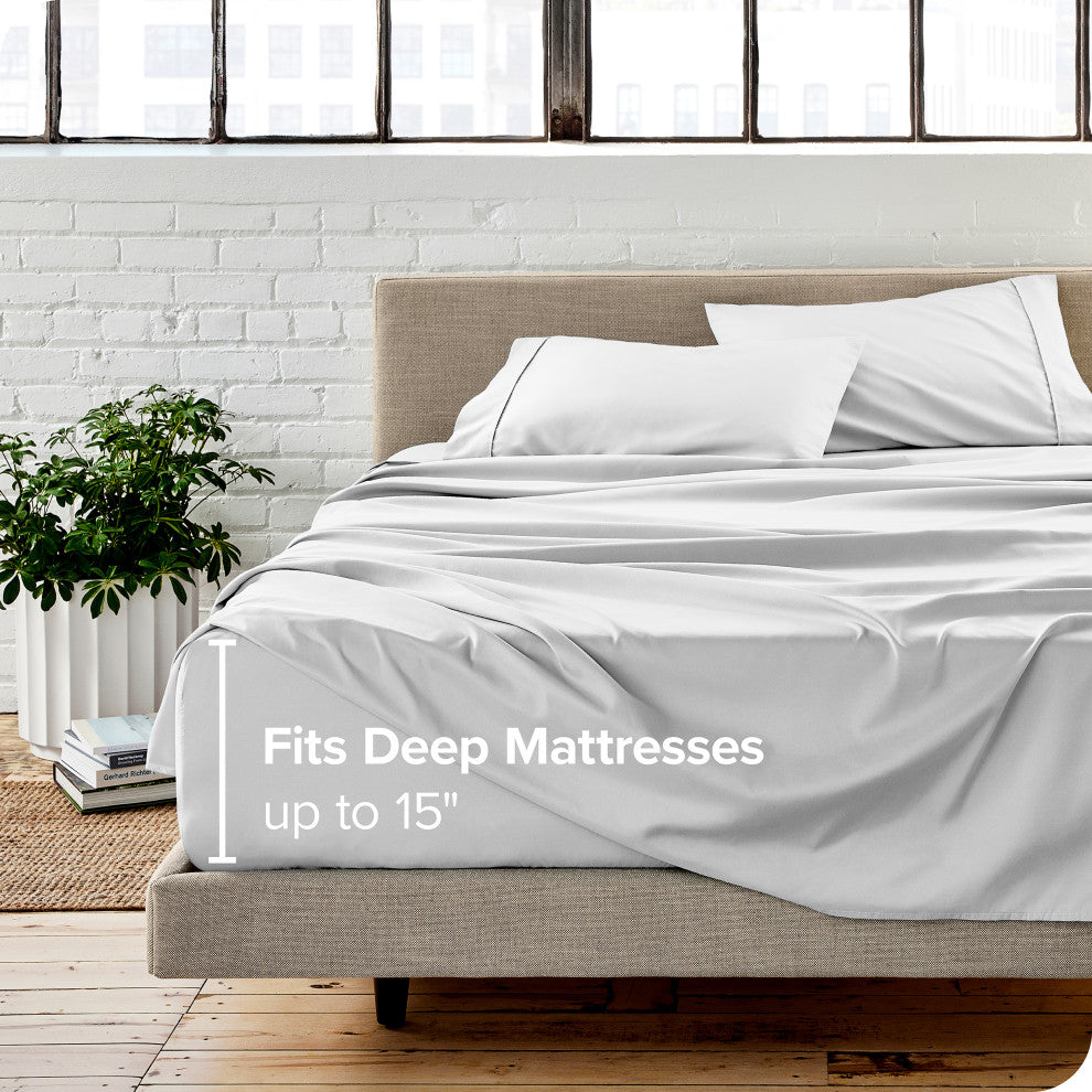 Bare Home 1800 Microfiber Sheet Set, White, Split King