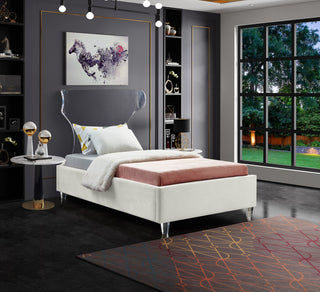 Ghost Velvet Upholstered Bed, Cream, Twin
