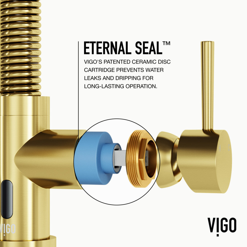 VIGO Edison 19" H Single Handle Pull-Down Sprayer Kitchen Faucet, Matte Brushed Gold, Touchless, Without Extras