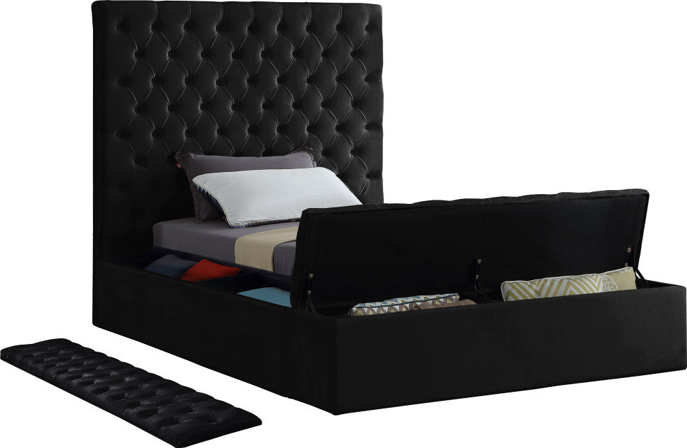 Bliss Velvet Upholstered  Bed, Black, Twin