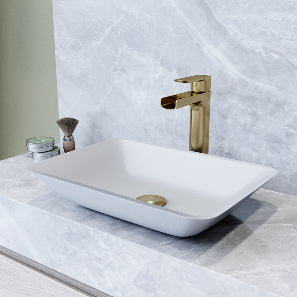 VIGO Sottile 18"L x 13"W x 4"H Glass Rectangular Vessel Bathroom Sink, White
