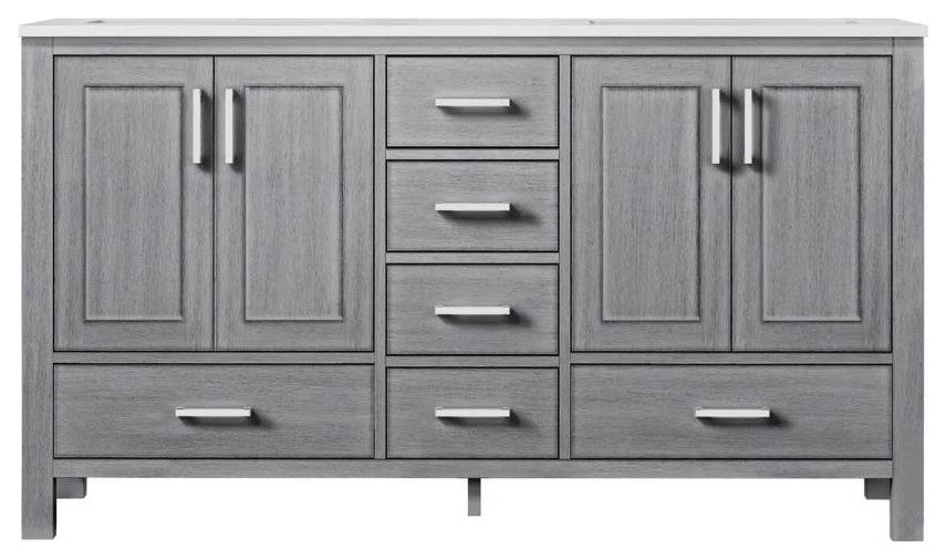 Jacques 60" Distressed Grey Double Sink Vanity with Quartz Top, No Mirror