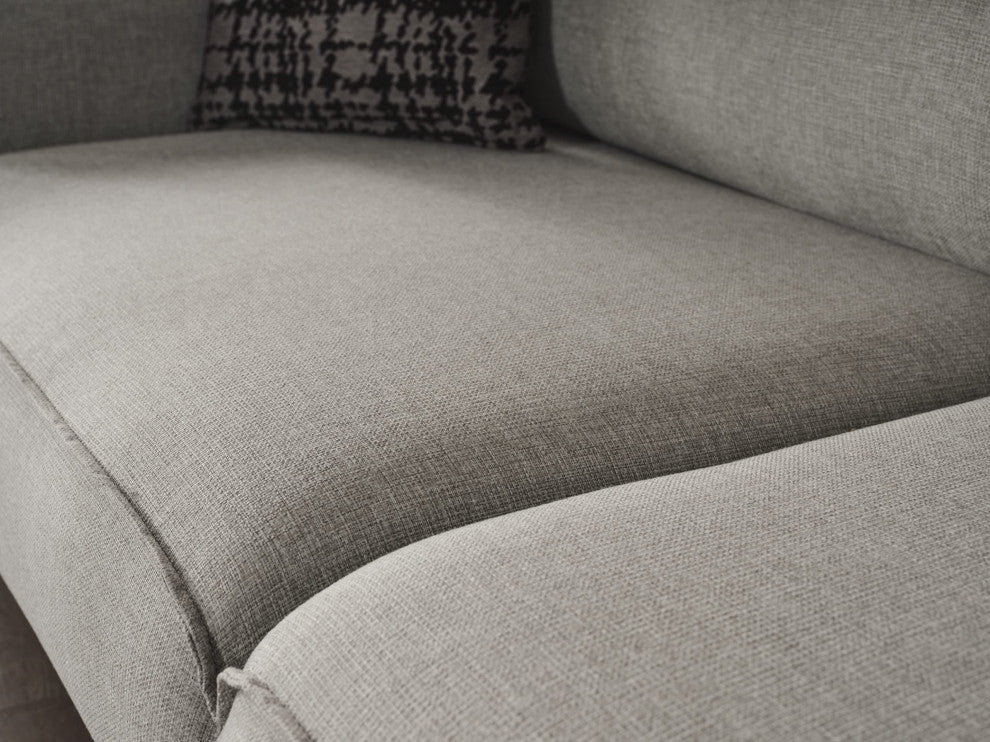 Bursa Sofa Bed, Light Grey Linen Fabric With 3 Pillows and black coated legs