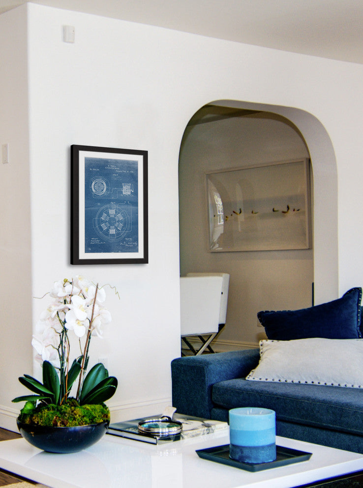 "AC Motor 1896 Blueprint" Framed Painting Print