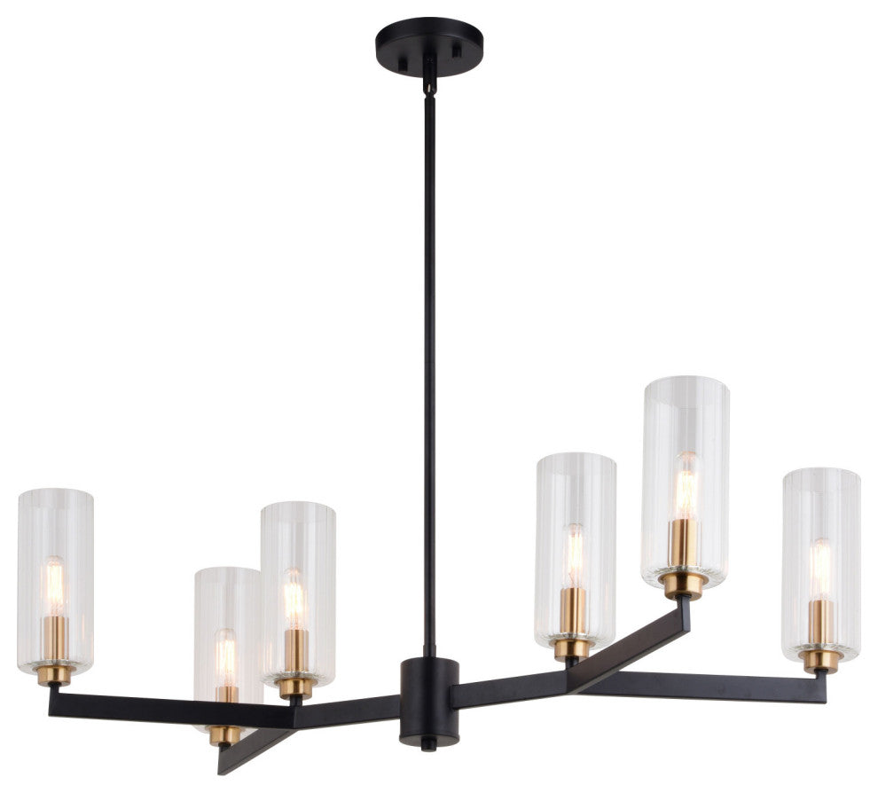 Claremont 6 Light Matte Black Contemporary Chandelier Clear Glass