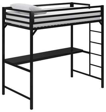 DHP Mabel Twin Metal Loft Bed with Desk in Black