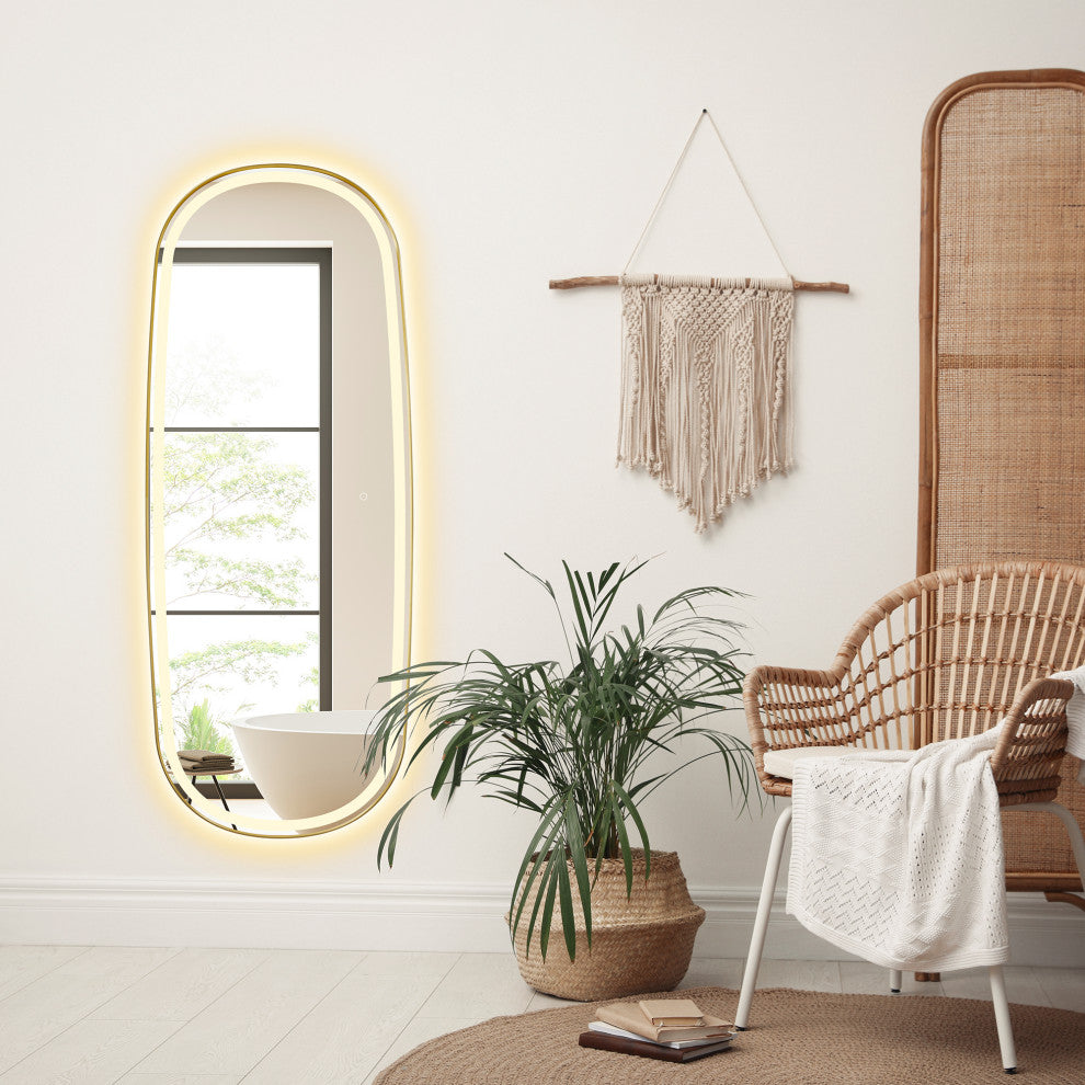 Cellini Rectangular Bathroom/Dressing LED Lighted Wall Mirror, Brushed Gold, 26"