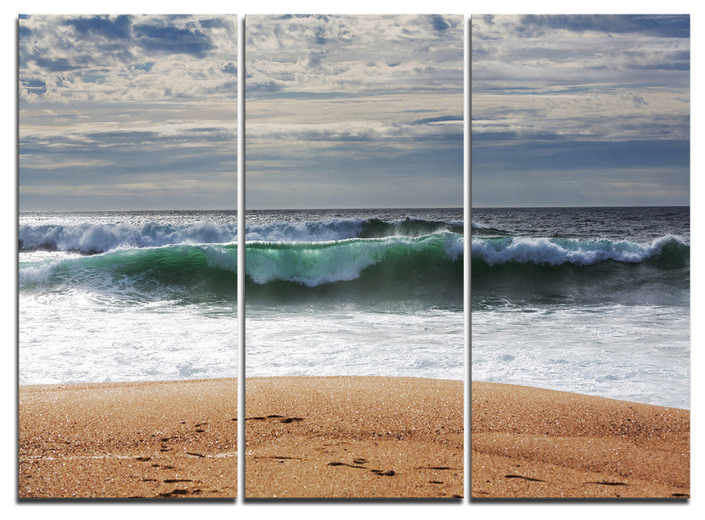 "Large Blue Waves and Blue Sky" Metal Wall Art, 3 Panels, 36"x28"