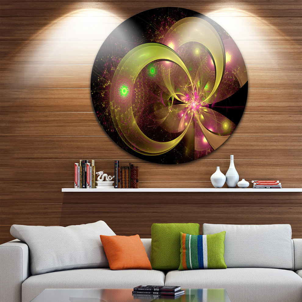 Symmetrical Green Fractal Flower, Digital Floral Round Wall Art, 23"