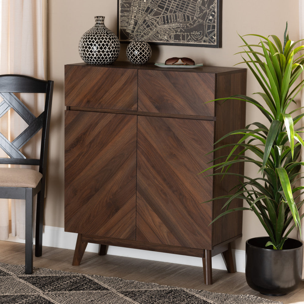 Hugo Mid-Century Shoe Cabinet, Walnut Brown