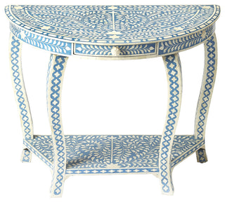 Darrieux Blue Bone Inlay Demilune Console Table, 3881319
