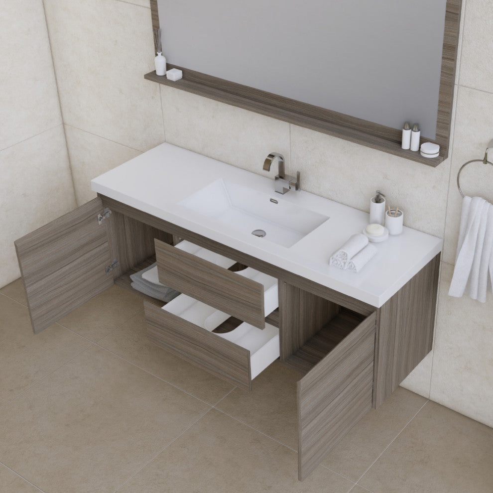 Paterno 60" Single Wall Mounted Bathroom Vanity With Sink, Gray