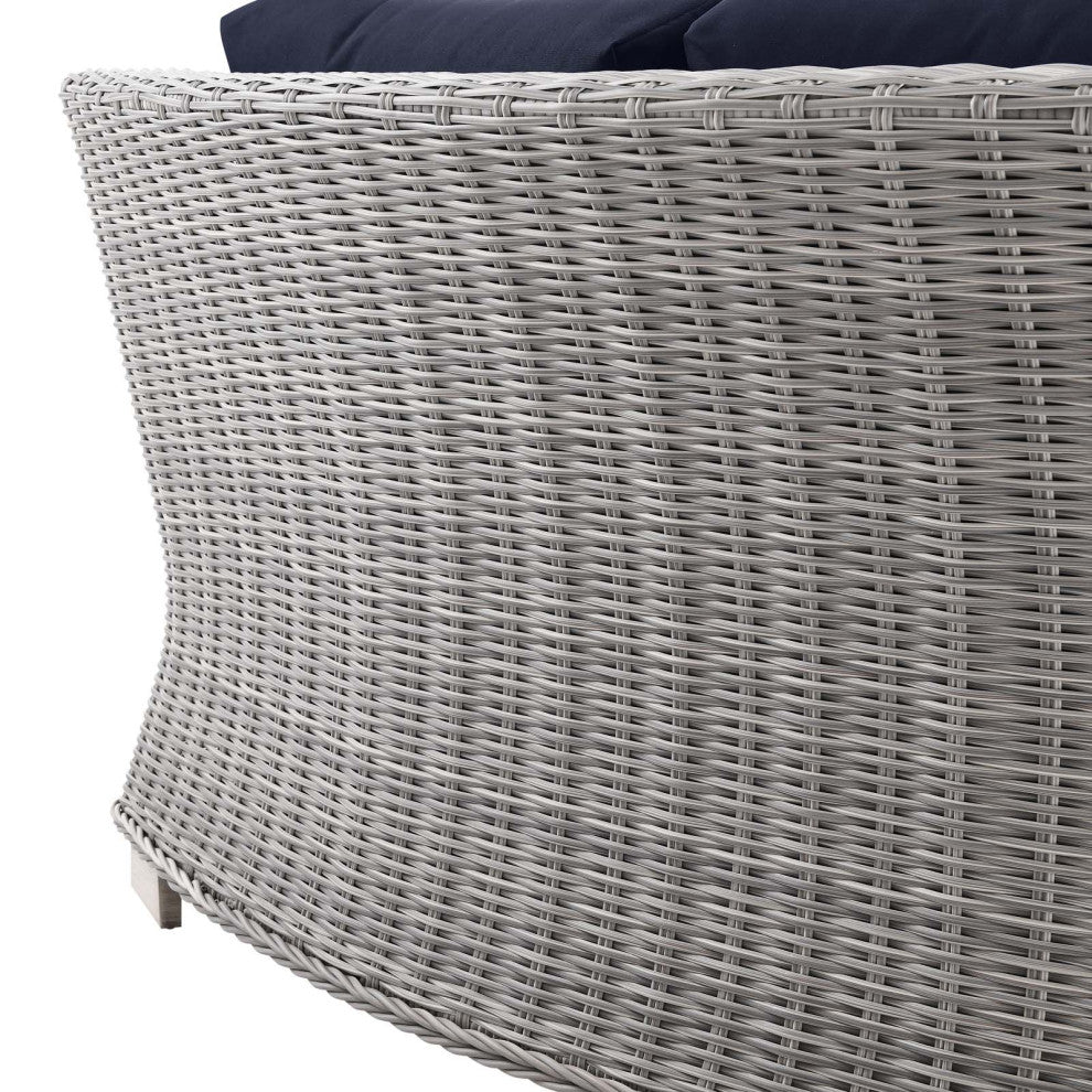 Sofa Corner Chair, Rattan, Wicker, Gray Blue Navy, Modern, Outdoor Patio