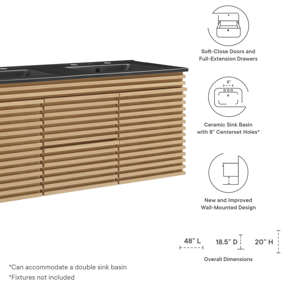Render 48" Wall-Mount Bathroom Vanity, Oak Black
