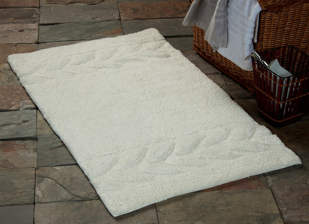 Bath Rug Cotton, 2 Piece Set, 34"x21" and 36"x24", Ivory, GSF 180, Cable