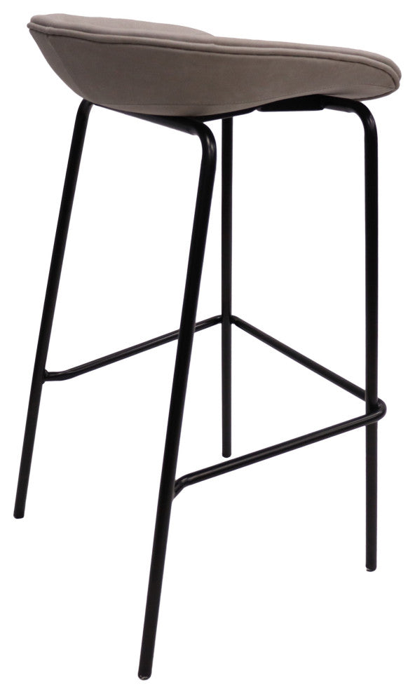 LeisureMod Servos Barstool With Faux Leather Seat and Iron Frame, Light Gray
