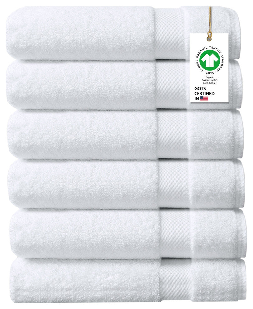 Delara Washcloths Set 100% Organic Cotton, GOTS Certified Absorbent, White, 6 Pack
