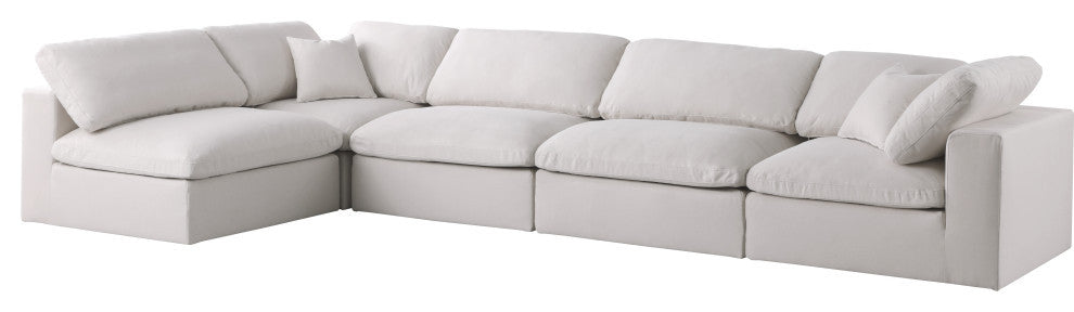 Plush Velvet / Down Standard Comfort L-Shaped Modular Sectional, Cream, 5-Piece: 3 Armless Chair, 2 Corner Chair