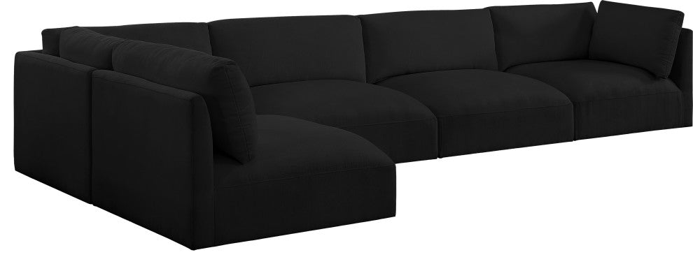 Ease Fabric Upholstered L-Shaped Modular Sectional, Black, 5 Piece: 2 Corner, 3 Armless