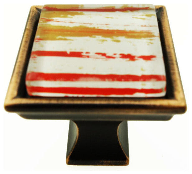 Hand Brushed Red Orange Streaks Crystal Glass Oil Rubbed Bronze Classic Knob