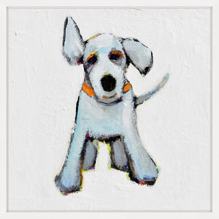 "Small White Pup" Framed Painting Print, 18"x18"