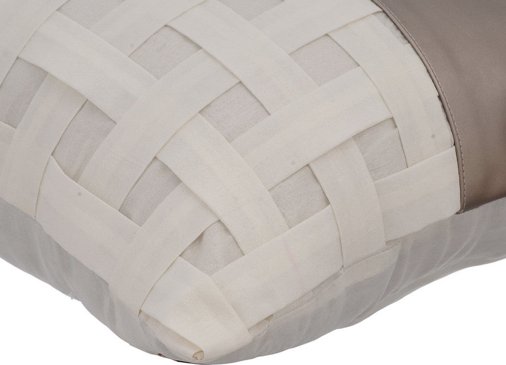 Silver Decorative Pillow Covers 22"x22" Faux Leather, Dull Silver N Half