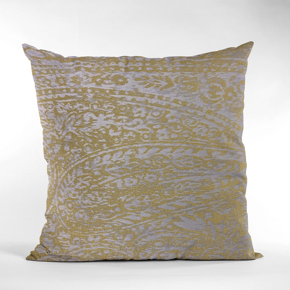 Plutus Yellow Golden Leaf Jacquard Luxury Throw Pillow, 16"x16"