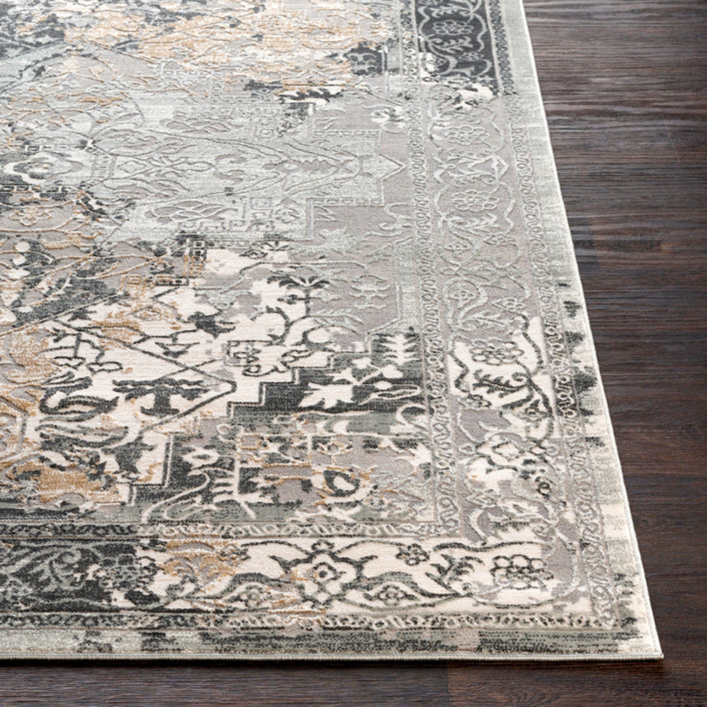 Surya Quatro QUA-2304 5'3"x7'3" Rug, Gray/Silver Gray/Dark Blue/Beige/Tan