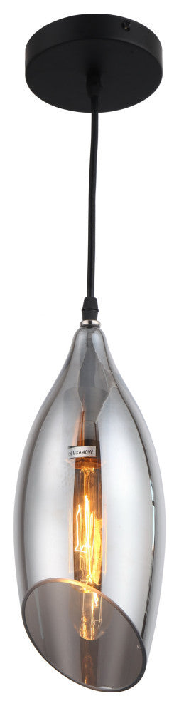 1-Light Incandescent Pendant, Blk Finish WithSmoke Glass