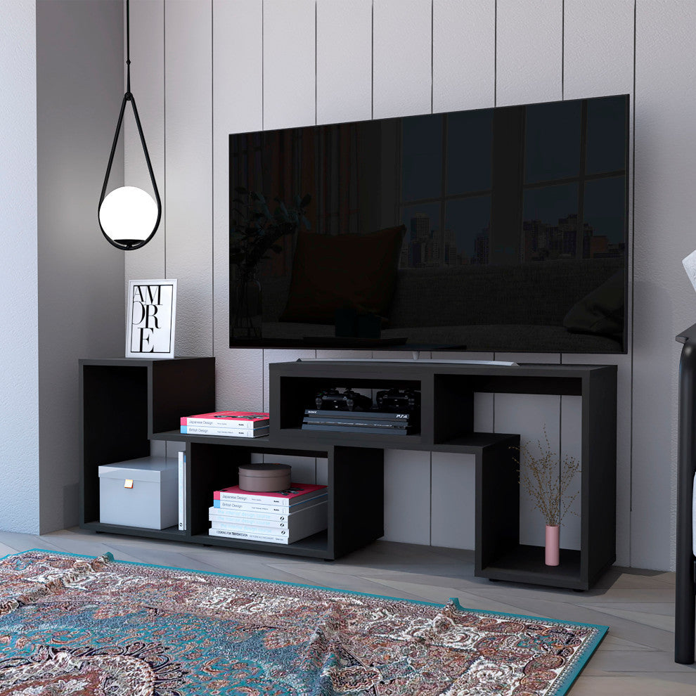 Harmony Extendable TV Stand with Multiple Shelves, Black