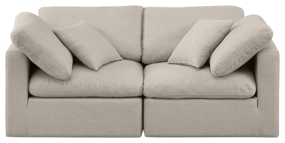 Indulge Upholstered Modular Sofa, Beige, 2-Piece: 2 Corner Chair, Down Stuffed Linen Textured Fabric