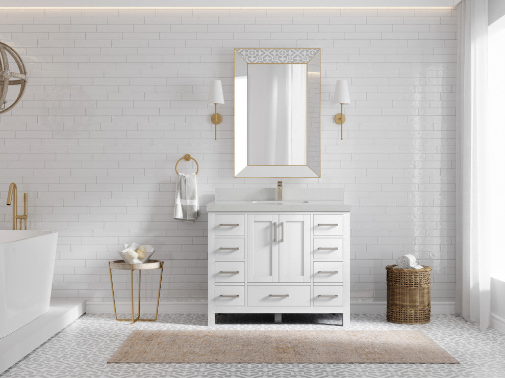 Malibu 42 Single Sink Bath Vanity in White  2" Carrara Quartz
