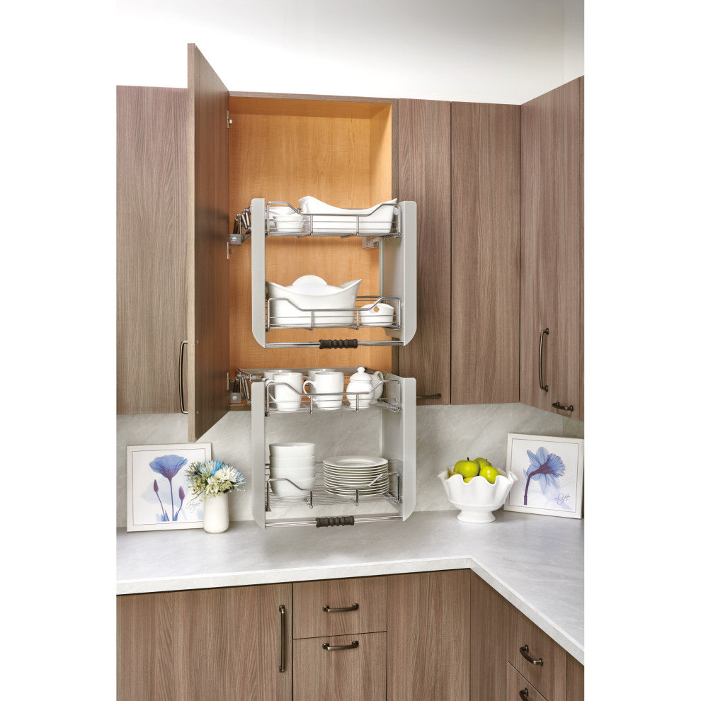 Pull Down Organizer for Wall Cabinets, Chrome, 22.25"W