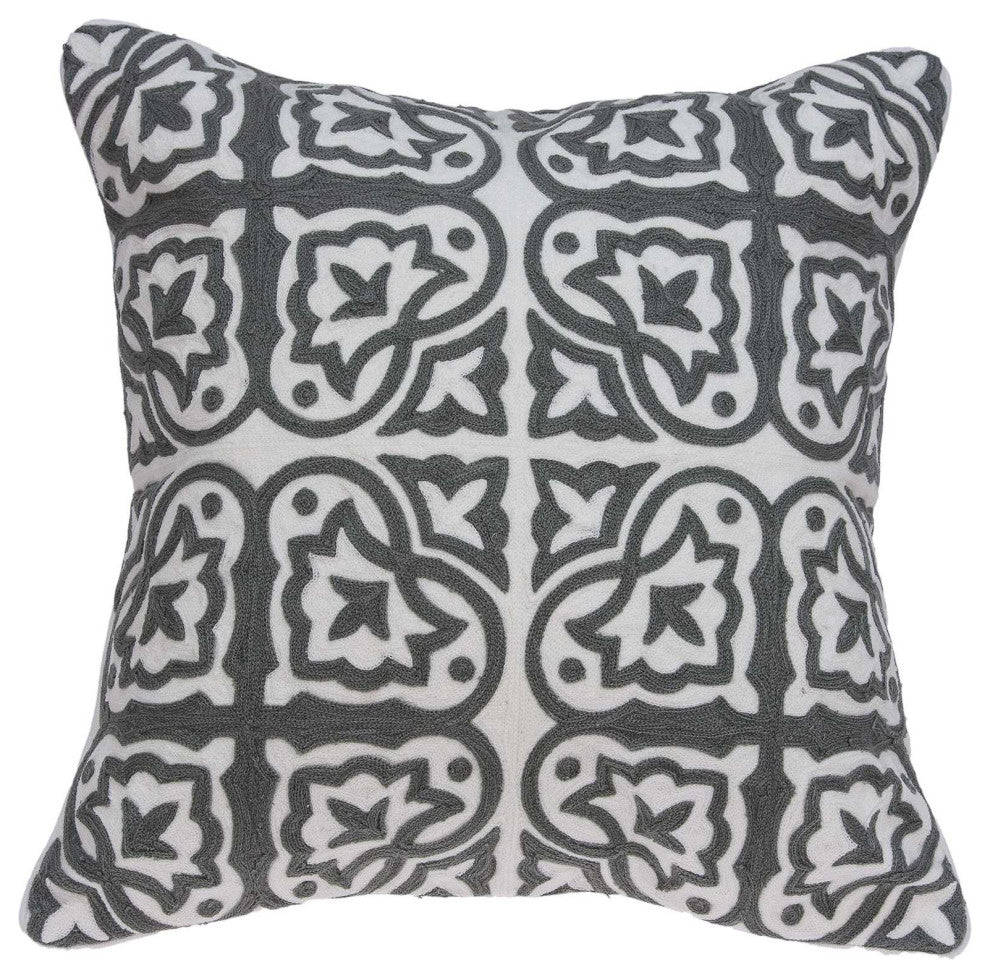 20" X 7" X 20" Traditional Gray And White Pillow Cover With Down Insert