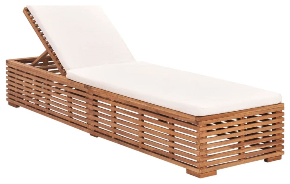 Vidaxl Sun Lounger With Cream Cushion Solid Teak Wood