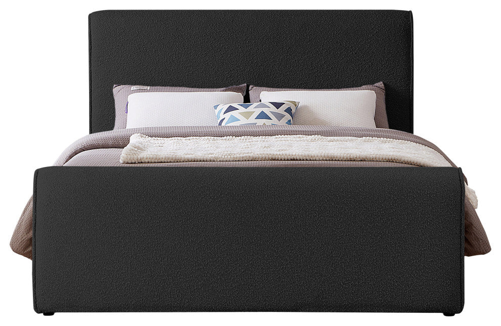 Stylus Black Boucle Fabric Full Bed, Black, Full