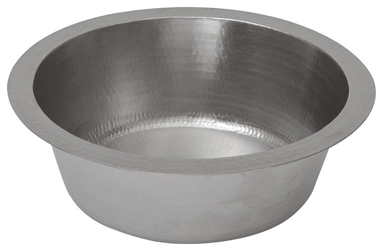 14" Round Hammered Copper Bar Sink, Nickel, 2" Drain Opening