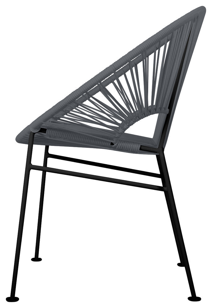 Concha Indoor/Outdoor Handmade Dining Chair, Gray Weave, Black Frame