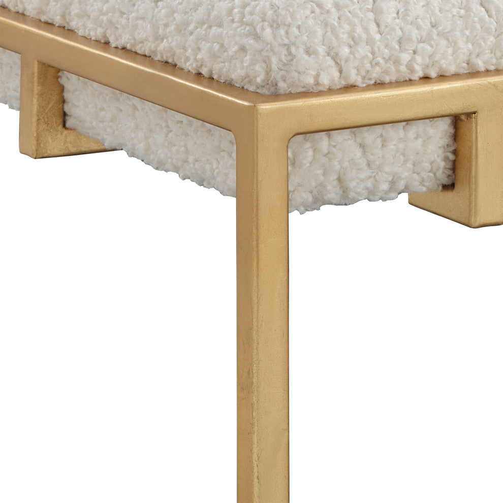 Uttermost Paradox Small Gold and White Shearling Bench
