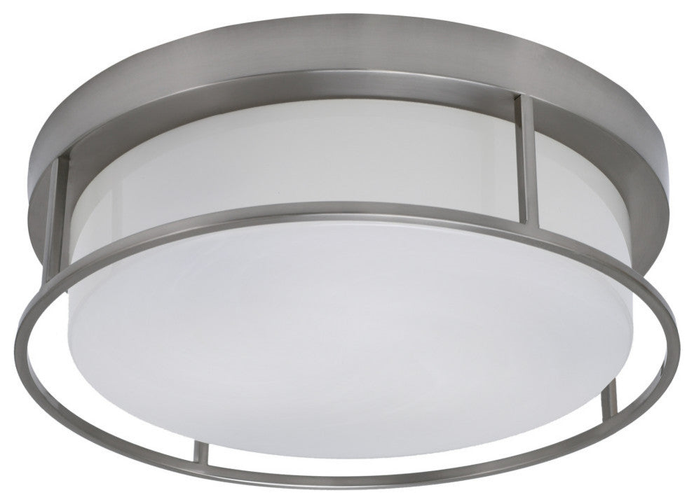 16" 3-Light Flush Mount Light, Brushed Nickel, White Marble Glass