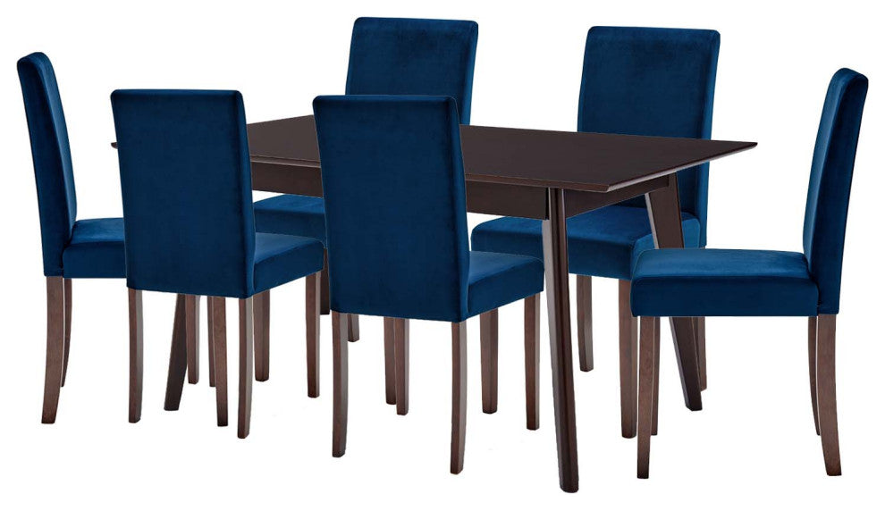 Side Chair and Table Set, Velvet, Drak Brown Blue Navy, Cafe Bistro Restaurant