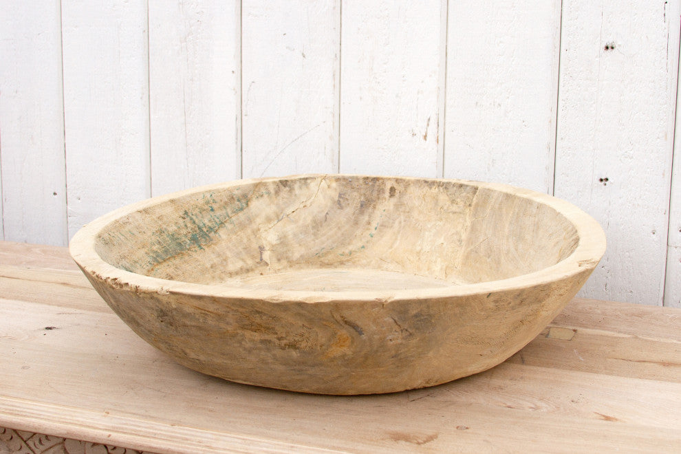 Large Round Bleached Wood Bowl