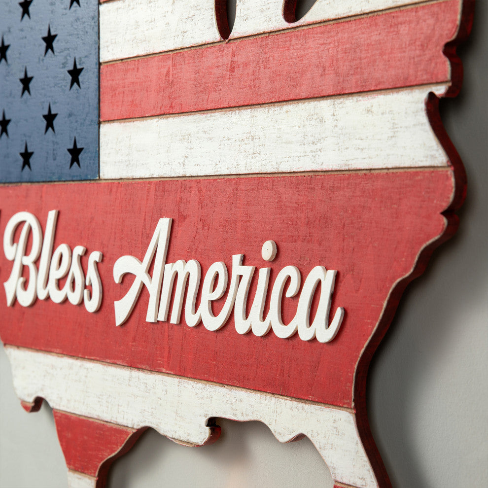 32.25"L Wooden Patriotic America Map Wall Decor